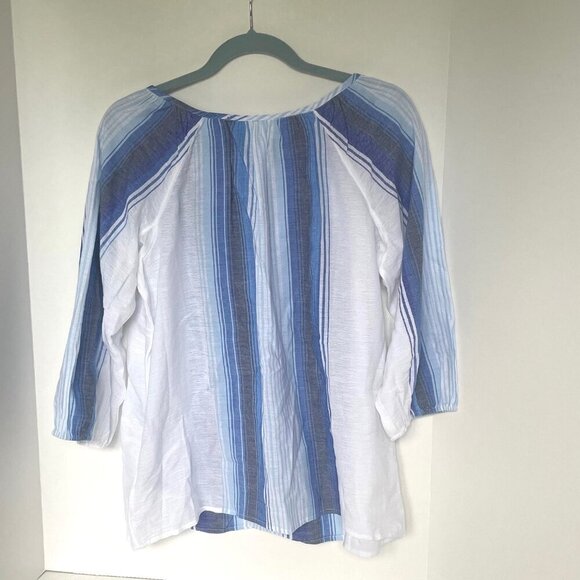 Joie Tunic Blouse Women Small Blue Stripe V-Neck Cotton Lightweight Resort - Picture 3 of 8